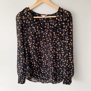 🔴 2+/$15 sale | Women's Black Sheer Floral Print Long Sleeve Top